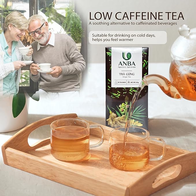 ANBA Ginger Black Tea Bags Fermented Tea Leaf, 25 Count | Bold & Rich Flavor | Warming Herbal Tea | Naturally Energizing | Handpicked Ingredients | No Sugar Added | ISO HACCP Certified