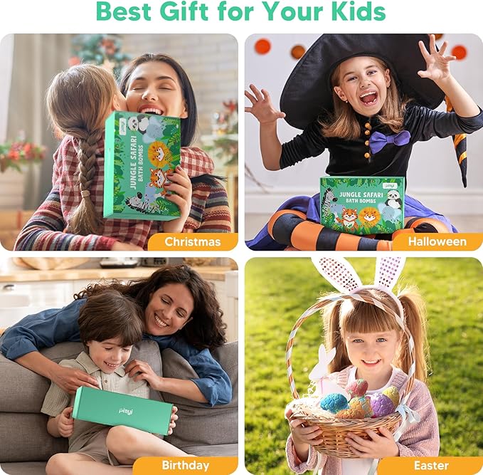 Bath Bombs for Kids with Surprise Inside, 12 Pack Kids Bath Bombs with Jungle Animal Toys for Boys Girls, Safe Handmade Fizzy Balls Dino Egg Bubble Safari Bath Bomb Gift Set for Easter Birthday