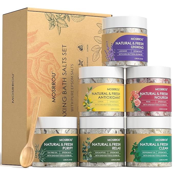 Epsom Bath Salts for Women Relaxing 6PCS Bath Salts Gift Set for Mom with Essential Oils for Bath Gifts on Birthday Mother's Day Christmas Lavender Eucalyptus Rose Lemon Tea Tree Peppermint