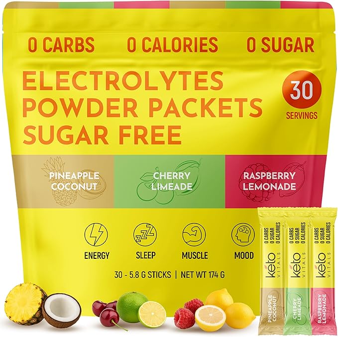Keto Vitals Tropical Keto Electrolytes Powder No Sugar - Electrolytes with Potassium, Magnesium, Sodium, & Calcium - Sugar Free Electrolyte Powder Packets Drink Mix & Hydration Powder, 30 Servings