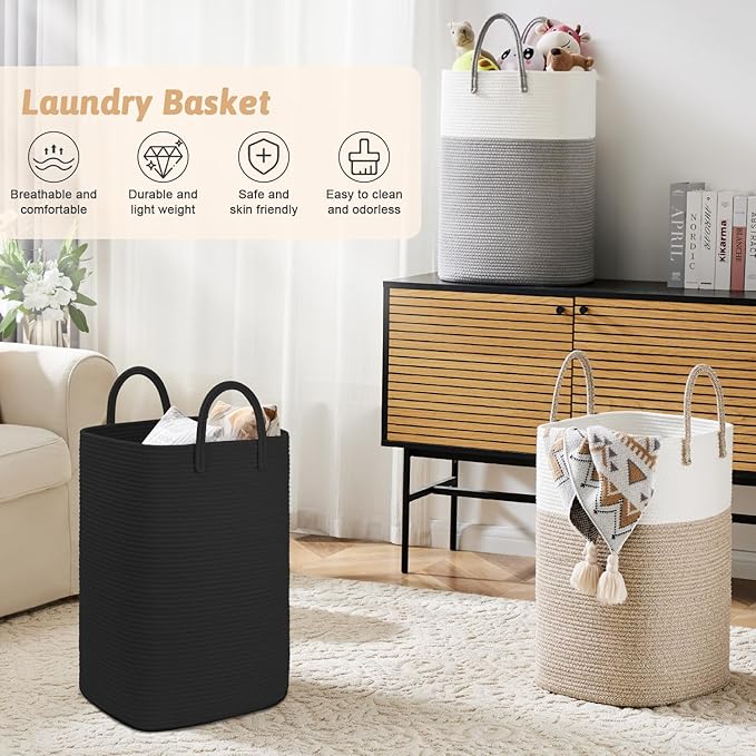 Laundry Basket,Woven Cotton Rope Laundry Hamper,100L Versatile Storage for Dirty Clothes,Baby Toys,and Blankets in Bathroom, Nursery,and Living Room
