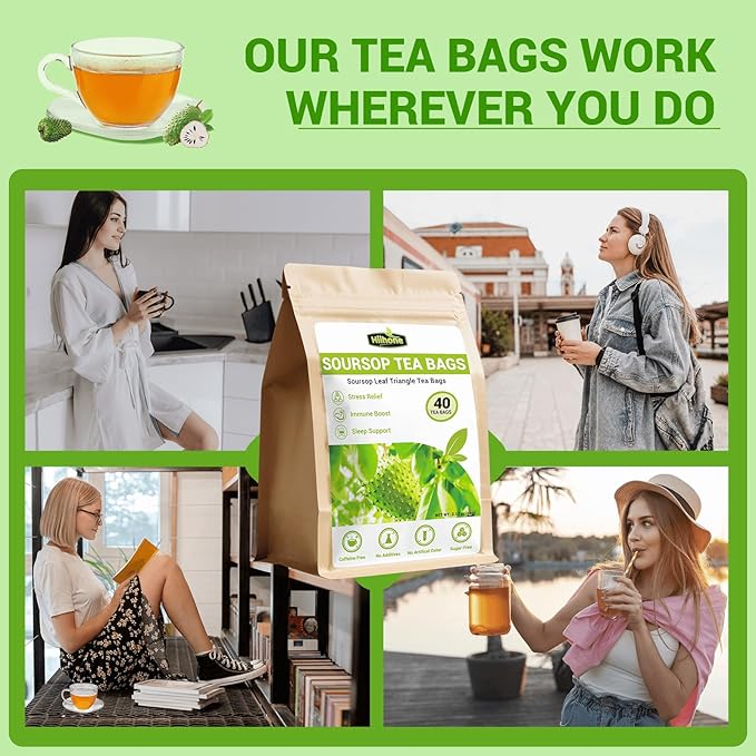 Soursop Leaf Herbal Tea (Graviola) - Caffeine & Sugar Free, 40 Teabags