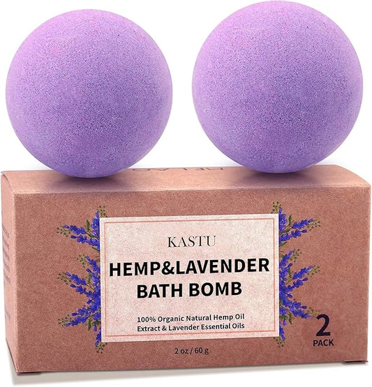 Bath Bombs,2 Pack Fizzy Spa Gift Natural Hemp Oil Extract and Lavender Essential Oils Bath for Moisturizing Dry Skin,Relaxing,Bubble Bath for Gifts Idea for Men Women