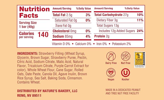 Nature's Bakery Oatmeal Crumble Bars, Strawberry, 6-6 Count Boxes (36 Bars), Vegan Snacks, Non-GMO (Pack of 2)