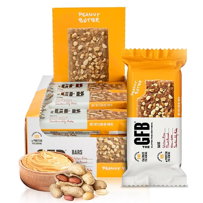 The GFB Peanut Butter Protein Bars - Gluten Free, Plant Based, Non GMO, Sustainably Made – Ridiculously Tasty, Healthy, Vegan, Nutrition Snack Protein Bars, 2.05 oz (12 Count)