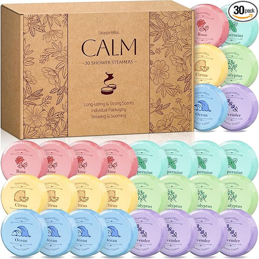 Shower Steamers 30 PCS with Individually Wrapped, Shower Bombs for Women with 6 Rich Scents, Rose Peppermint Citrus Eucalyptus Ocean Lavender, Christmas Birthday Mother's Day Present for Mom Wife Men