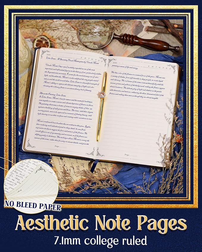 Thick Journal Notebook for Women & Girls, 360 Pages A5 Writing Journaling Notebook with Paintings, Women Journal for Writing, Vintage Journal with Gift Box & Pen for Women Gift Ideas (Midnight Blue)