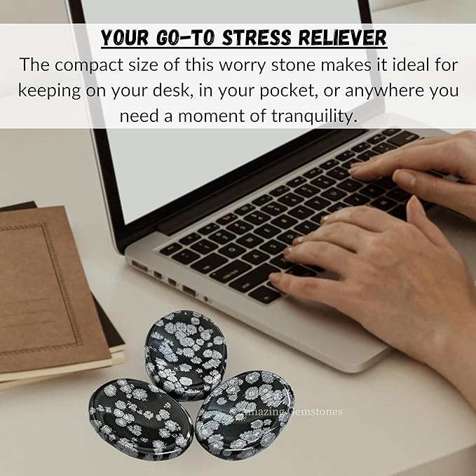 Amazing Gemstone Snowflake Obsidian Worry Stone Crystals and Healing Stones for Stress Relief Gifts - Piedra Crystal Fidget for Meditation - Unique Stocking Stuffers and Birthday Gifts