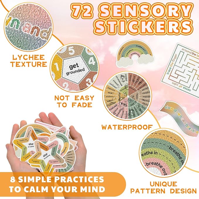 Libima 72 Pieces Anxiety Sensory Stickers Textured Stickers Fidget Mindfulness Sticker School Counselor Supplies Adult Sensory Items Anxiety Relief, 9 Styles (Vintage Color)