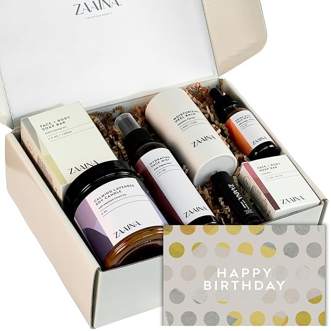 Birthday Gift Set for Women - Handmade in USA, Bath and Body Gift Set for Her, Relaxing Spa Kit Package, Self Care Gift Basket for Mom, Wife Friend Sister, Pampering Home Spa Kit for Woman by ZAAINA