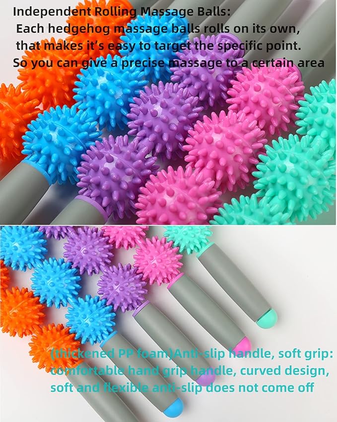 Fascia Muscle Roller Stick Hedgehog Massage Roller Yoga Stick Hand-held Body Massage Tool for Cellulite and Muscle Soreness,Physical Therapy &Recovery,Reduce Leg Cramps (Blue)
