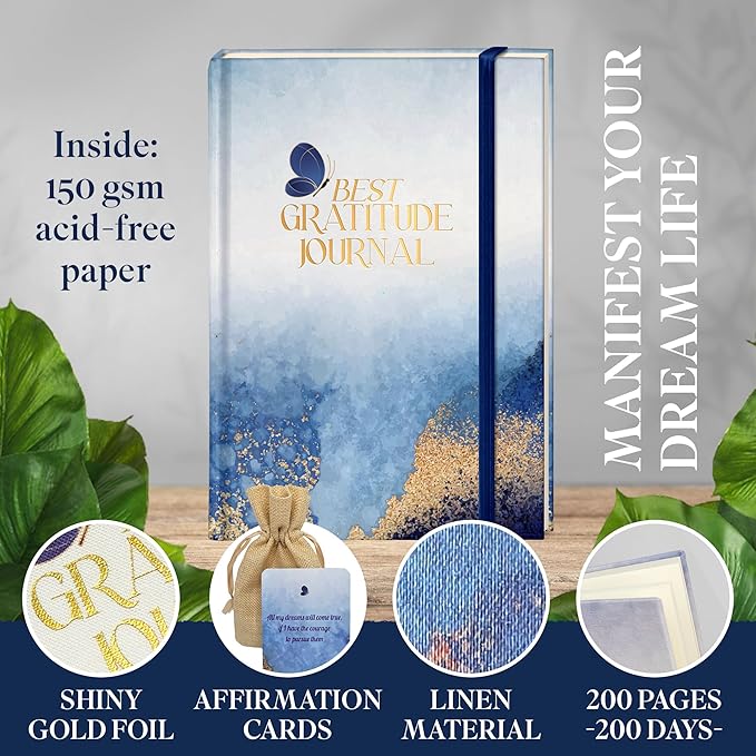 Best Gratitude Journal with Daily Affirmation Cards - Mindfulness Journal for Happiness, Productivity, Self-Care, and Positive Thinking - Ideal Gift for Women and Men, 200 Pages, Premium Quality