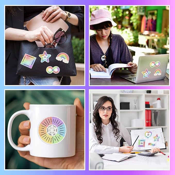 Libima 72 Pieces Anxiety Sensory Stickers Textured Stickers Fidget Mindfulness Sticker School Counselor Supplies Adult Sensory Items Anxiety Relief, 9 Styles(Rainbow Color)