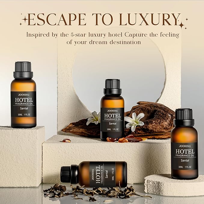 Hotel Diffuser Oils Set, Joosing Hotel Collection Diffuser Oils (4 Fl Oz Total) 4 x 30ml Large Bottles,Premium Essential Oil Set No. 10012 Santal for Le Labo Aromatherapy Diffusers and Humidifiers