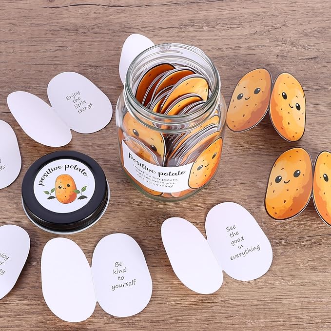 60 PCS Positive Potato Cards Jar, Emotional Support Jar, Potato Affirmation Cards, Inspirational Gifts for Women, Cheer Up Gifts, Unique Positive Gift for Women, Teen Girl
