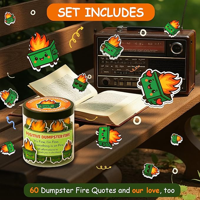 60 Positive Dumpster Fire Cards Jar, Emotional Dumpster Fire Desk Accessories, Affirmation Cards for Women, Teens Girl, Coworker, Dumpster Fire Zen Garden, Womens Birthday Gifts Unique