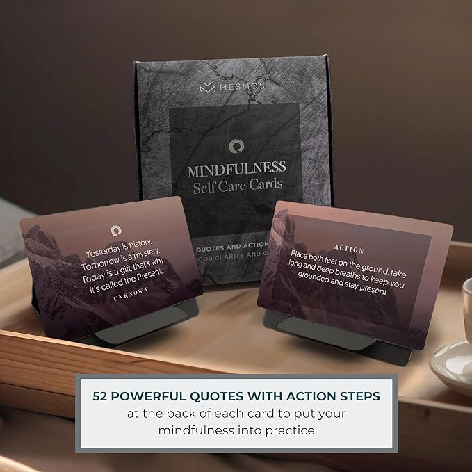 MESMOS 52 Mindfulness Cards with Action Plans. Relaxation Stress Relief Gifts for Men and Women, Positive Affirmation Cards, Anxiety Relief Items, Meditation Self Care Kit, Spiritual Gifts for Women