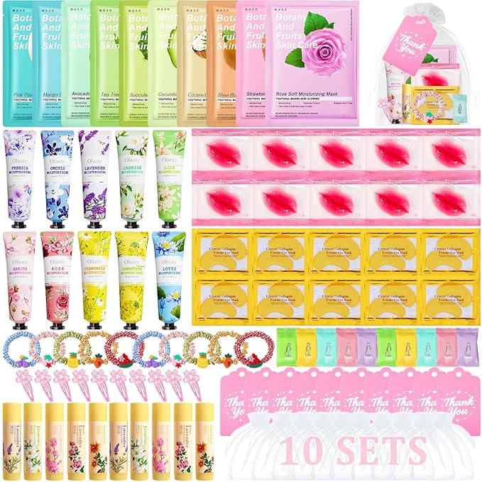 100PCS Spa Party Supplies for Girls,Bachelorette Spa Party Favors Gifts for Teen Girls, Face Masks Skincare,Hand Cream,Lip Balm,Eye Patches,Lip Mask and Hair Band,Spa Birthday Sleepover Party Supplies