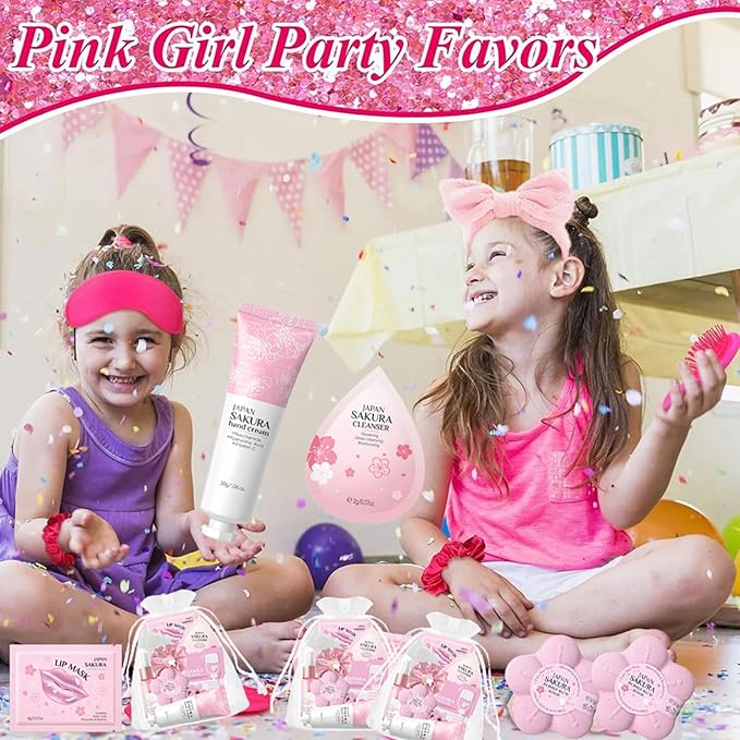 Spa Party Supplies for Women Girl,45pcs/5 Set Sleepover Party Favors With Facial Masks Skincare,Face Cleanser,Serum, Hand Cream,Lip Mask,Foot Bath Bombs,Gift for Spa,Sleepover,Birthday