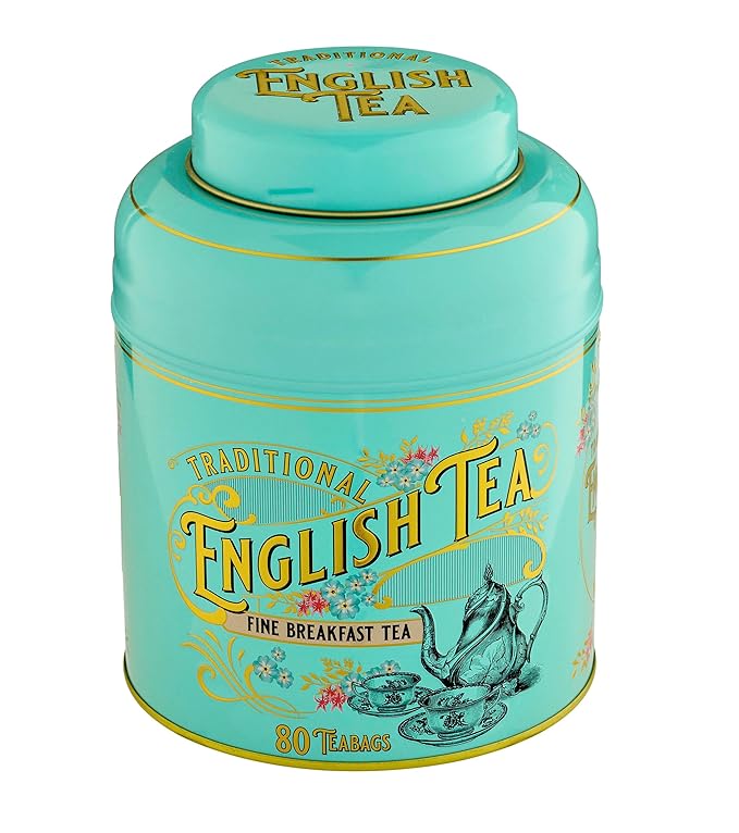 New English Teas Vintage Victorian Tea Caddy with 80 English Teabags (Teal), Forget My Not Gift