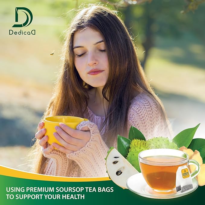 DEDICAD Soursop Leaves Tea Bags with Ginger, 30 Tea bags, 2gr/bag - Non-GMO/Caffeine free - Support Digestion, Well Skin, Immune System