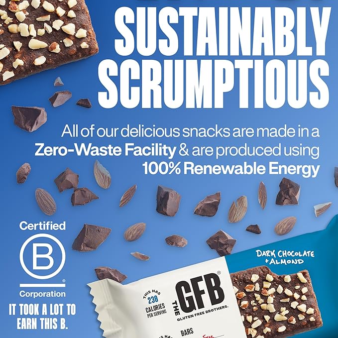 The GFB Dark Chocolate Almond Protein Bars - Gluten Free, Plant Based, Non GMO, Sustainably Made – Ridiculously Tasty, Healthy, Vegan, Nutrition Snack Protein Bars, 2.05 oz (12 Count)