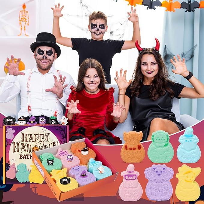 Halloween Bath Bombs for Kids,6 Pack Animals Shapes Pumpkin Bath Bombs with Toys Inside,Basket Stuffers and Hallowen Party Favors for Kids, Boys & Girls