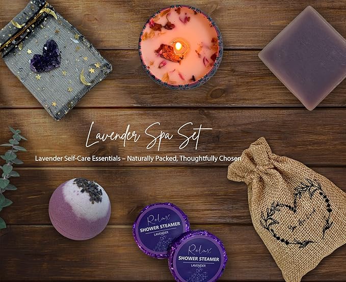 Lavender Gift Box for Women โ Birthday Gift for Her, Spa Gift Set, Relaxing Self Care Package for Mom, Wife, Sister, Best Friend โ Stress Relief Gifts for Women