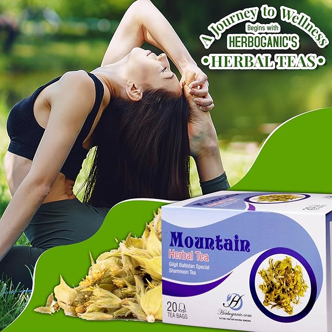 HERBOGANIC Mountain Herbal Tea - Digestion Support and Immune Boost | Refreshing and Delicious Blend | Natural Ingredients | 20 Tea Bags