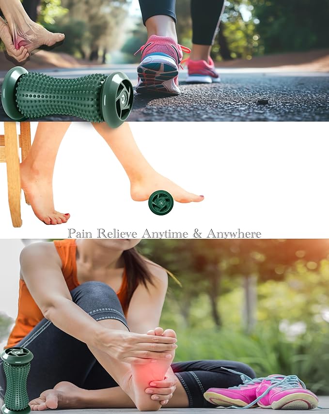 Manual Foot Massager Roller for Plantar Fasciitis Relief, Portable Deep Tissue Muscle Massage Roller for Foot Arch and Heel Pain, Effective Reflexology Tool Relax The Nerves (Dark Green)