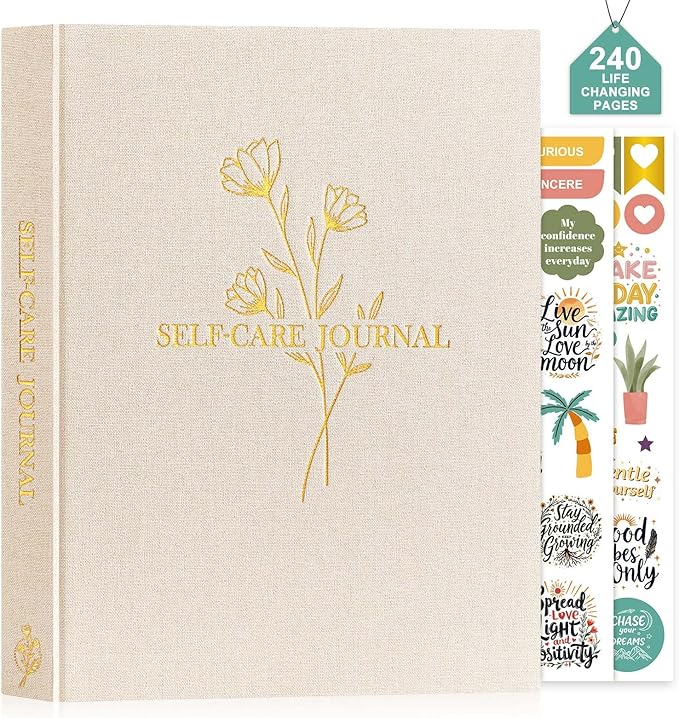 Lanpn Self Care Journal for Women, Self Love Guided Journals with Prompts, Daily Reflection Wellness & Gratitude Planner, 5 Minute Mental Health Notebook, Mindfulness Mood Log, 240 Pages, Beige