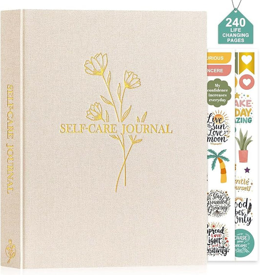 Lanpn Self Care Journal for Women, Self Love Guided Journals with Prompts, Daily Reflection Wellness & Gratitude Planner, 5 Minute Mental Health Notebook, Mindfulness Mood Log, 240 Pages, Beige