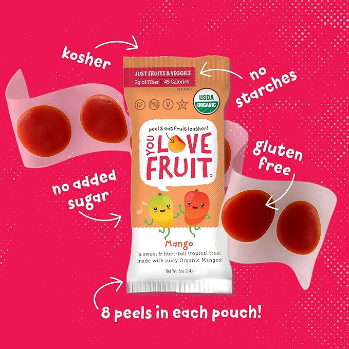 YOU LOVE FRUIT - Fruit Snacks Variety Pack 30 count, 100% Natural Gluten-Free, Vegan, Low Carb, Low Fat Fruit Kosher Snacks for Kids, College Students, Teachers and Offices, Healthy Fruit Snacks (passion fruit, super berry, mango)