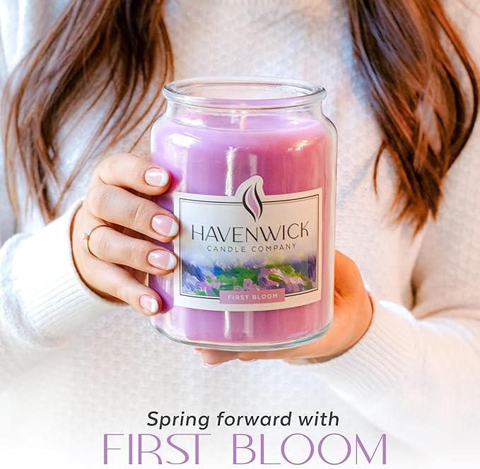 Havenwick First Bloom Soy Blend 22-oz Large Jar Candle, Long Lasting 110-130 Hour Burn Time with Single Cotton Wick, Relaxing Scented Candles for New Home Gift & Housewarming Parties