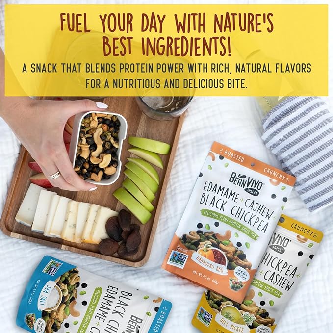 BeanVIVO Healthy Snacks for Adults & Kids with 7g Protein & 5g Fiber per Serving with Dried Edamame, Roasted Cashew and Chickpeas - Vegan & Gluten Free - Keto Friendly & Non-GMO - 3-Pack (4.5 oz Each Pouch)