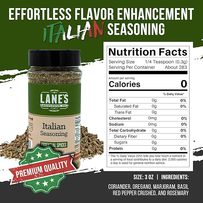 Lane's Italian Seasoning Blend Spices and Seasonings, All-Natural Italian Herbs Seasoning For Any Italian Inspired Dishes, Made in USA, 3 Oz (85g)
