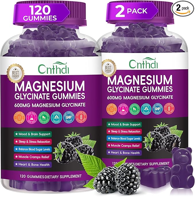 Magnesium Glycinate Gummies for Adults, High Absorption Magnesium and Potassium Gummies with L-Threonate, Calcium, B6, D3, Sugar Free Chews, Relaxation, Stress Relief, Night Rest