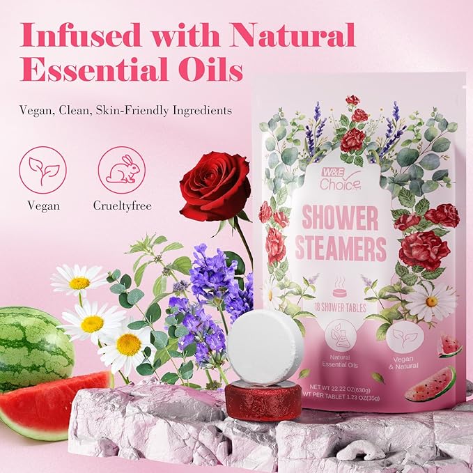 W&E Choice Shower Steamers Aromatherapy 18 Pcs- Shower Bombs with Natural Essential Oils for Daily Relaxation & Stress Relief, Gift for Women & Men, Mom, Teen