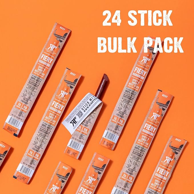 Righteous Felon Meat Sticks | 100% Beef Sticks | Gluten Free & Keto Meat Sticks | Low Sugar & High Protein Beef Sticks | Healthy Snack for Adults | Jerky Gifts for Men | Fiery Habanero, 24 Pack
