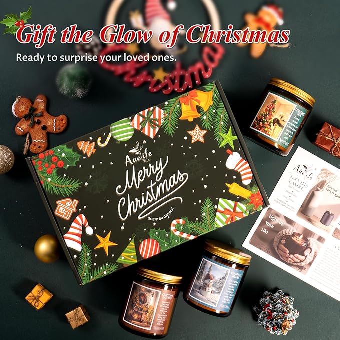 Christmas Candles | Christmas Garland Scented Candle, Holiday Soy Wax Candles for Home Scented, Aromatherapy Gifts for Women and Men, Cozy Winter Candle for Home Decor, 7 oz