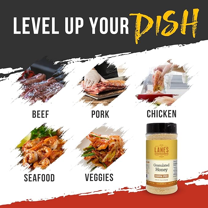 Lane's Granulated Honey Seasoning, All-Natural Caramelized Granulated Powdered Honey Dust Blend with Honey Sugar Cane, No MSG, Made in USA, 10.5 Oz