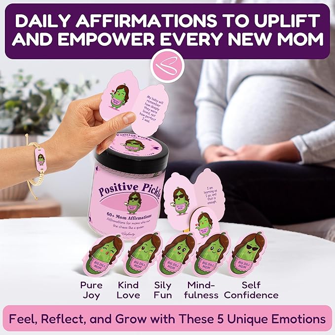 New Mom Affirmation Cards - Positive Pickle Postpartum Gift For New Mothers, Stress Relief Gifts For Pregnant Women, Birth Affirmations Mom Essentials Care Package After Birth Recovery