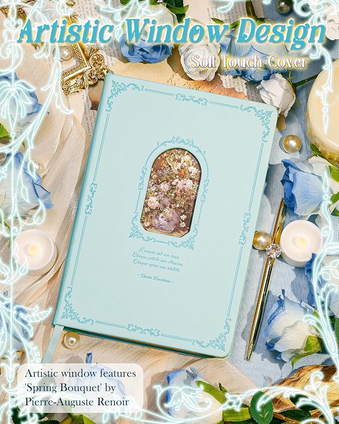 Thick Journal for Women & Girls, 360 Pages A5 Writing Journaling Notebook with Paintings, Women Journal for Writing, Vintage Journal with Gift Box & Pen for Girls Gift Ideas (Ice Blue)