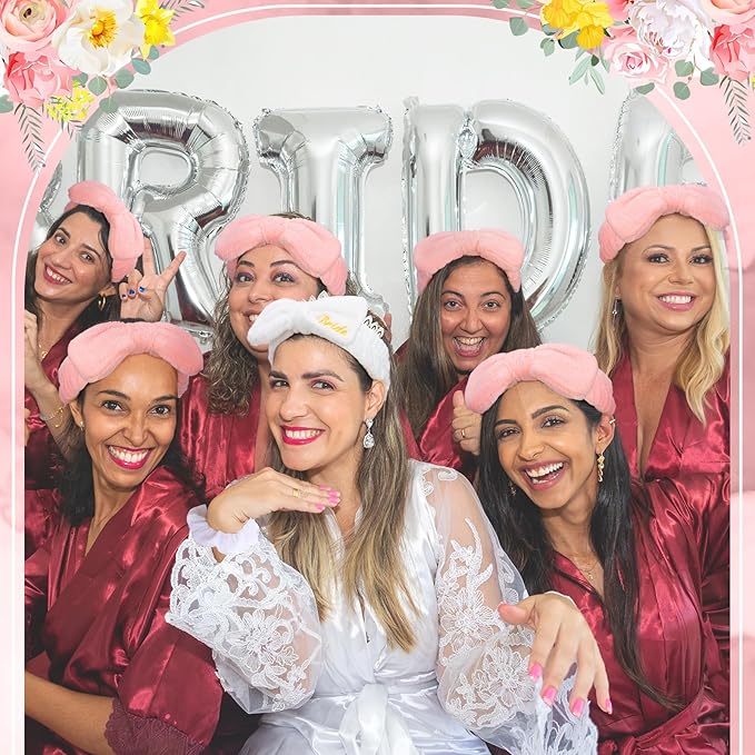 24 Pcs Bachelorette Party Favors Include 12 Bride Bridesmaid Spa Headband 12 Bridesmaid Gifts Scrunchies for Women Sleepover Spa Bachelorette Party Accessories Supplies(White, Rose Gold)