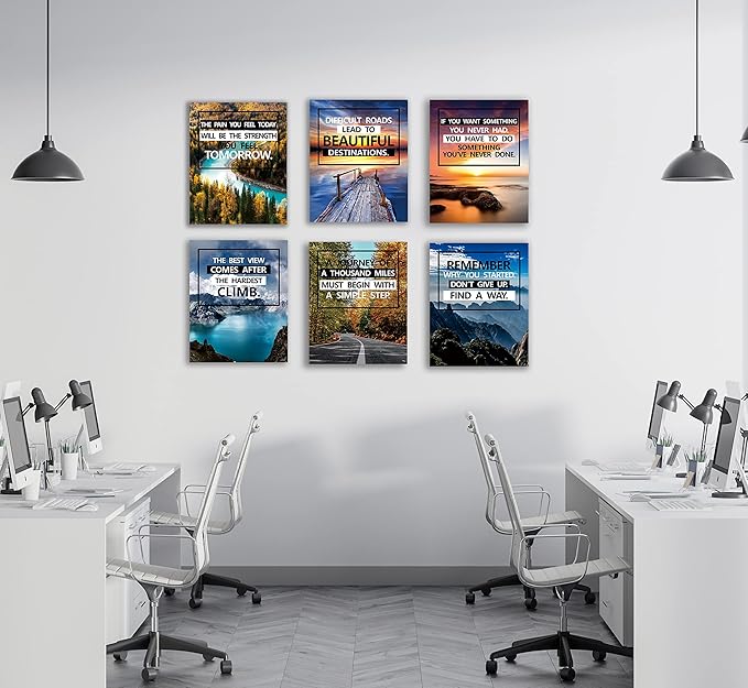 Inspirational Canvas Decoration Painting, landscape Canvas Wall Art,Suitable for Library, School, Gym,Office, Living Room Decor,6-Pack,Tabletop/Hanging(20.32 x 25.4 cm) Framed