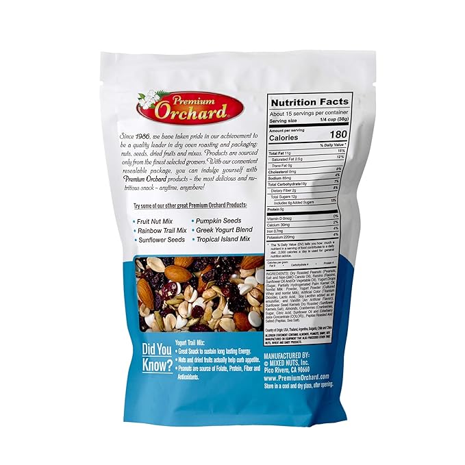 YOGURT TRAIL MIX BY PREMIUM ORCHARD - Seeds, Yogurt, Fruit and Nuts Mix - Trail Mix Bulk Blend of Mixed Nuts & Dried Fruit - Healthy Snacks, High Plant Protein, Non-GMO, 20z