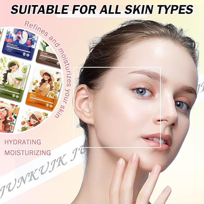 10PCS Hydrating Facial Sheet Mask,Moisturizing Face Masks Skincare Gift Set,Long Lasting Face Mask Skin Care & Facial Mask Kit for All Skin Types 12