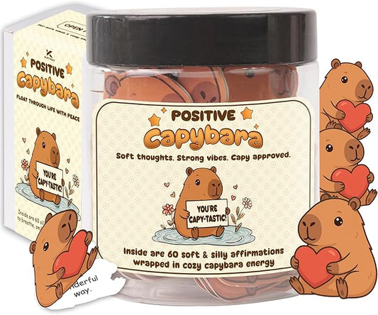 Positive Capybara Jar - 60 Positive Affirmation Cards For Women, Girls, Cards to Reduce Anxiety & Increase Relaxation, Capybara Gifts For Women, Kids, Teen Girl Gifts Trendy Stuff
