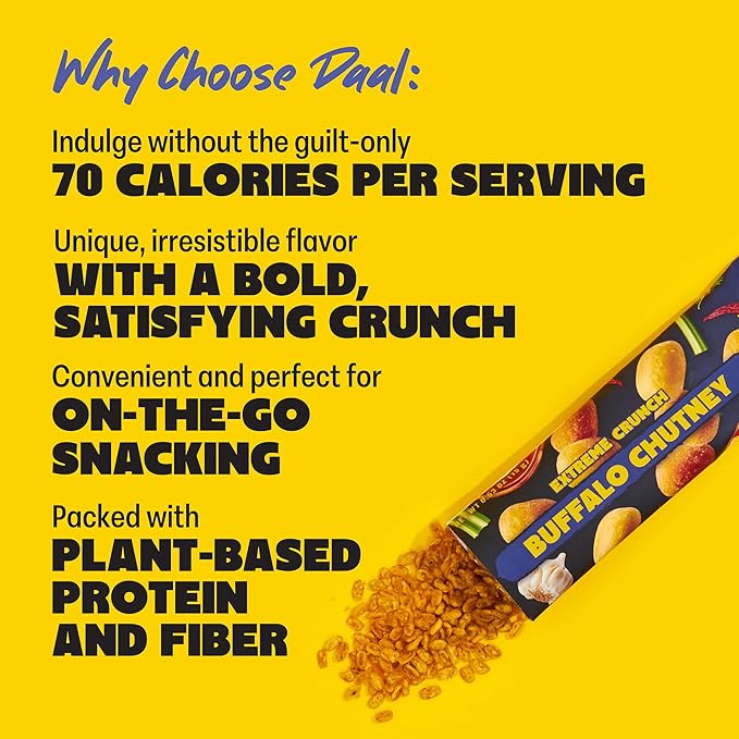 Daal By Keen Crunchy Mung Bean Snacks – Buffalo Chutney – Plant-Based Protein, High Fiber, Gluten-Free, Nut-Free – Mix into Salads or Enjoy as an On-the-Go Snack – 1 Resealable Pack, 4.76 oz