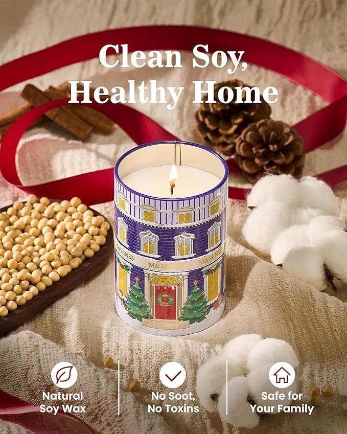 M&SENSE SnowyChristmas Candles, Aromatherapy Candle for Stress Relief Meditation Relaxing, Housewarming Gifts for Women Men, 11.3oz 70 Hour Long Burning